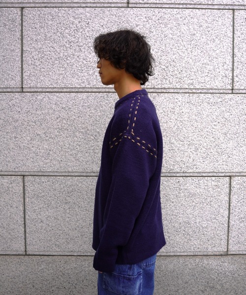 BEAVER（ビーバー）の「B omnivore/ビーオムニボー  アクリル起毛KNIT HAND CREW（ニット/セーター・メンズ・ネイビー/ブラック・M/L）」の12枚目の写真