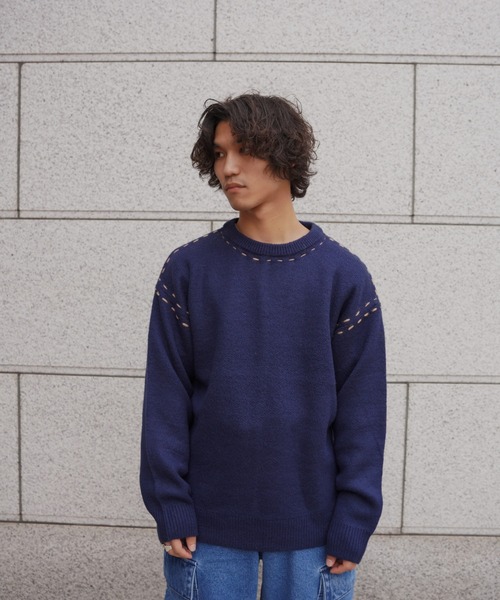 BEAVER（ビーバー）の「B omnivore/ビーオムニボー  アクリル起毛KNIT HAND CREW（ニット/セーター・メンズ・ネイビー/ブラック・M/L）」の11枚目の写真