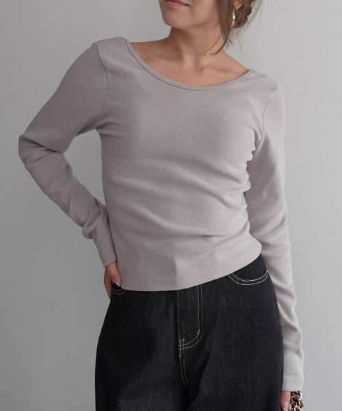 Rashik(ラシク)の「【Rashik】ディープラウンドネックトップス(Tシャツ/カットソー・レディース・ベージュ/ホワイト/ブラック/ミント・FREE)」の9枚目の写真