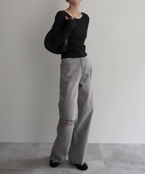 Rashik(ラシク)の「【Rashik】ディープラウンドネックトップス(Tシャツ/カットソー・レディース・ベージュ/ホワイト/ブラック/ミント・FREE)」の15枚目の写真