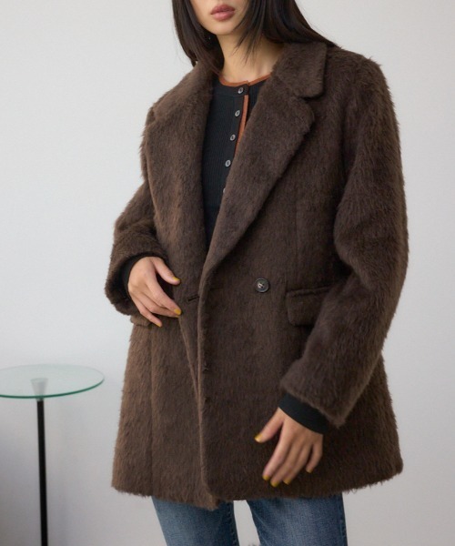 AZUL by moussy（アズールバイマウジー）の「シャギージャケットコート（テーラードジャケット・レディース・杢グレー/ブラウン・SMALL/MEDIUM）」の2枚目の写真