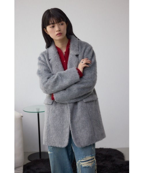 AZUL by moussy（アズールバイマウジー）の「シャギージャケットコート（テーラードジャケット・レディース・杢グレー/ブラウン・SMALL/MEDIUM）」の4枚目の写真