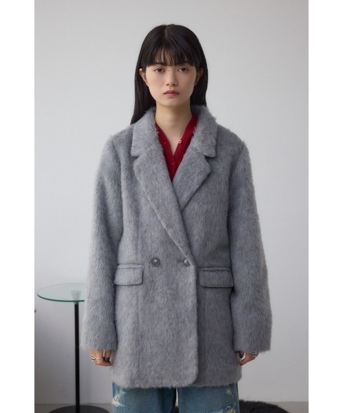 AZUL by moussy（アズールバイマウジー）の「シャギージャケットコート（テーラードジャケット・レディース・杢グレー/ブラウン・SMALL/MEDIUM）」の6枚目の写真