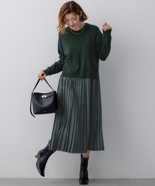 23区 L(ニジュウサンクオオキイサイズ)の「ニットセットアップ プリーツコンビ ワンピース(ワンピース・レディース・ブラック系/グレー系/ダークグリーン系・46/44)」の10枚目の写真