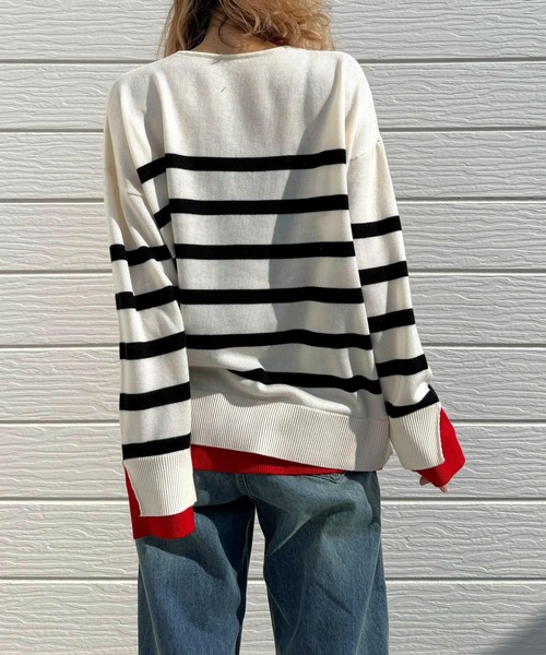 タグ付　DOUBLE STANDARD CLOTHING ボーダーニット セール】ボーダーVネックニット（ニット/セーター）｜Q（キュー）の