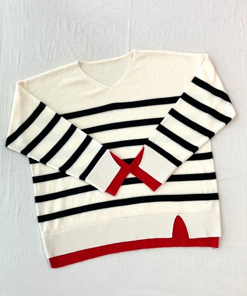 セール】ボーダーVネックニット（ニット/セーター）｜Q（キュー）の