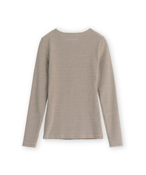 BROWNYARD(ブラウンヤード)の「W ヘンリーネック ロングスリーブ、ブラウンストライプ(Tシャツ/カットソー・レディース・その他・1/2)」の2枚目の写真