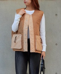 ショート丈中綿ベスト ショートベスト ダウンベスト」に該当する