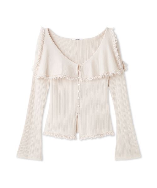 SNIDEL(スナイデル)の「Sustainableビッグカラーレーストリムニットプルオーバー(ニット/セーター・レディース・アイボリー/ミント/ネイビー・F)」の2枚目の写真