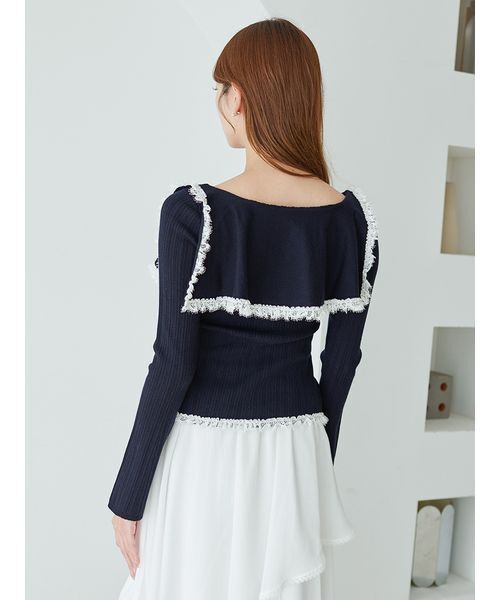 SNIDEL(スナイデル)の「Sustainableビッグカラーレーストリムニットプルオーバー(ニット/セーター・レディース・アイボリー/ミント/ネイビー・F)」の7枚目の写真