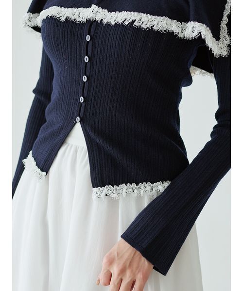 SNIDEL(スナイデル)の「Sustainableビッグカラーレーストリムニットプルオーバー(ニット/セーター・レディース・アイボリー/ミント/ネイビー・F)」の10枚目の写真