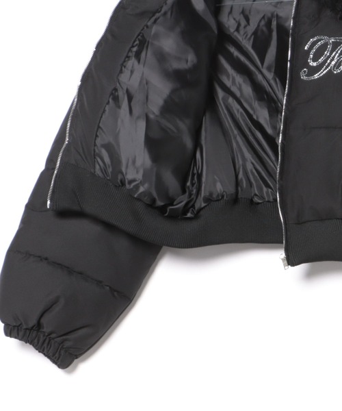 セール】もこもこ襟ラインストーン英字ロゴダウンジャケット（ダウン