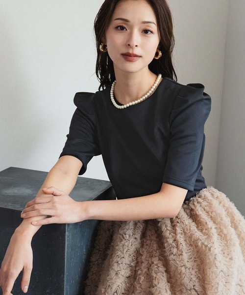 girl（ガール）の「モコモコセットアップドレス チュールフリル ロングスカート セパレート 2点セット 結婚式 ワンピース パーティードレス オケージョンドレス お呼ばれ 二次会 成人式 同窓会 謝恩会《着用動画あり》（ドレス・レディース・ホワイト系/ベージュ×ブラック/チャコールグレー・S/L/M）」の8枚目の写真