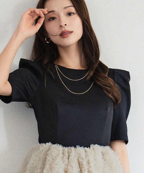 girl（ガール）の「モコモコセットアップドレス チュールフリル ロングスカート セパレート 2点セット 結婚式 ワンピース パーティードレス オケージョンドレス お呼ばれ 二次会 成人式 同窓会 謝恩会《着用動画あり》（ドレス・レディース・ホワイト系/ベージュ×ブラック/チャコールグレー・S/L/M）」の17枚目の写真