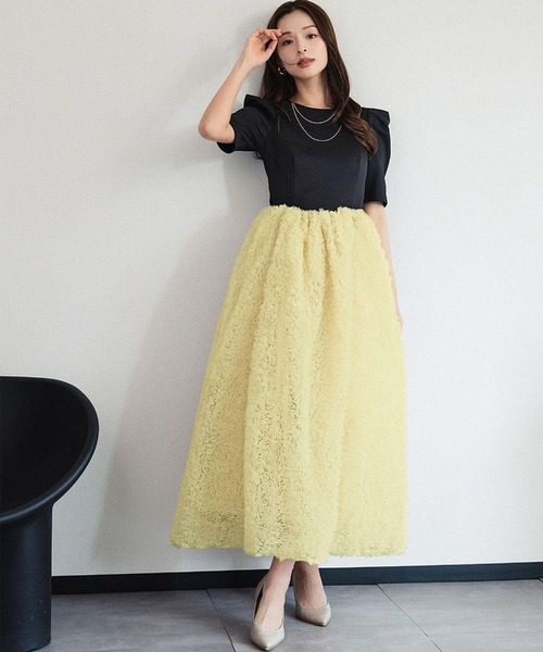 girl(ガール)の「モコモコセットアップドレス チュールフリル ロングスカート セパレート 2点セット 結婚式 ワンピース パーティードレス オケージョンドレス お呼ばれ 二次会 成人式 同窓会 謝恩会《着用動画あり》(ドレス・レディース・ホワイト系/ベージュ×ブラック/チャコールグレー・S/L/M)」の8枚目の写真