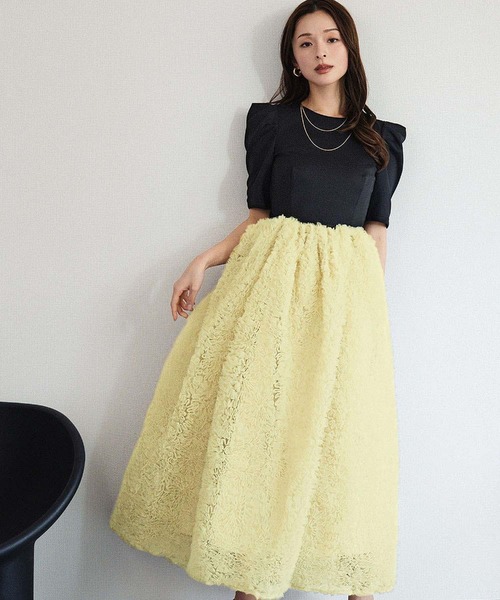 girl(ガール)の「モコモコセットアップドレス チュールフリル ロングスカート セパレート 2点セット 結婚式 ワンピース パーティードレス オケージョンドレス お呼ばれ 二次会 成人式 同窓会 謝恩会《着用動画あり》(ドレス・レディース・ホワイト系/ベージュ×ブラック/チャコールグレー・S/L/M)」の9枚目の写真