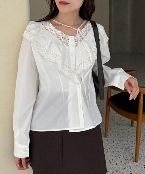 mystic（ミスティック）の「【@lily.s_y企画】Vフリルシェイプブラウス（シャツ/ブラウス・レディース・ブラック/オフホワイト/グレー・FREE）」の21枚目の写真