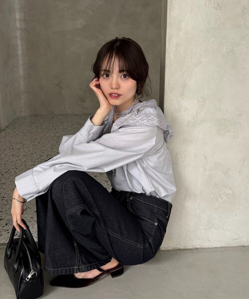 mystic（ミスティック）の「【@lily.s_y企画】Vフリルシェイプブラウス（シャツ/ブラウス・レディース・ブラック/オフホワイト/グレー・FREE）」の9枚目の写真