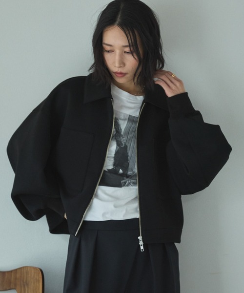 Doux archives（ドゥアルシーヴ）の「【EC限定】モチモチシリーズ/ボンディングクロップドブルゾン（ブルゾン・レディース・オフホワイト/ブラック/ピンク・FREE）」の3枚目の写真