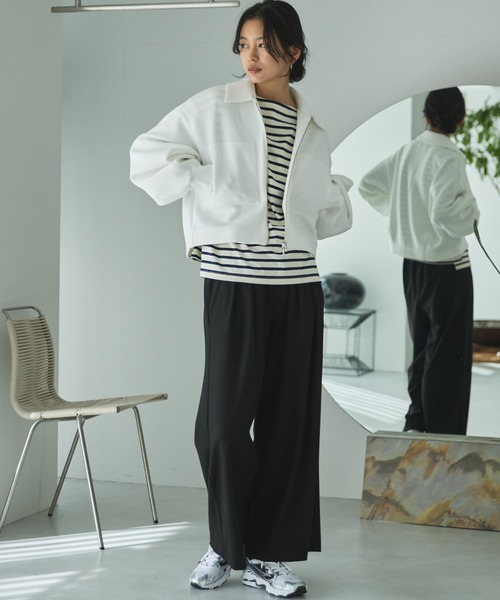 Doux archives（ドゥアルシーヴ）の「【EC限定】モチモチシリーズ/ボンディングクロップドブルゾン（ブルゾン・レディース・オフホワイト/ブラック/ピンク・FREE）」の6枚目の写真