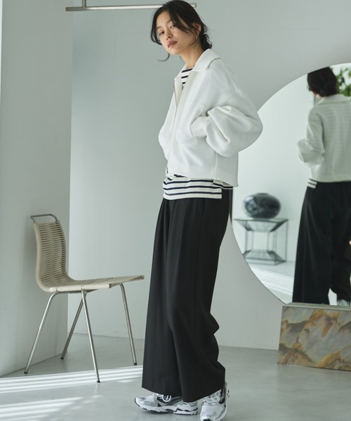 Doux archives（ドゥアルシーヴ）の「【EC限定】モチモチシリーズ/ボンディングクロップドブルゾン（ブルゾン・レディース・オフホワイト/ブラック/ピンク・FREE）」の7枚目の写真