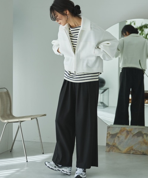 Doux archives（ドゥアルシーヴ）の「【EC限定】モチモチシリーズ/ボンディングクロップドブルゾン（ブルゾン・レディース・オフホワイト/ブラック/ピンク・FREE）」の8枚目の写真