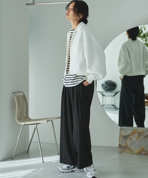 Doux archives（ドゥアルシーヴ）の「【EC限定】モチモチシリーズ/ボンディングクロップドブルゾン（ブルゾン・レディース・オフホワイト/ブラック/ピンク・FREE）」の9枚目の写真