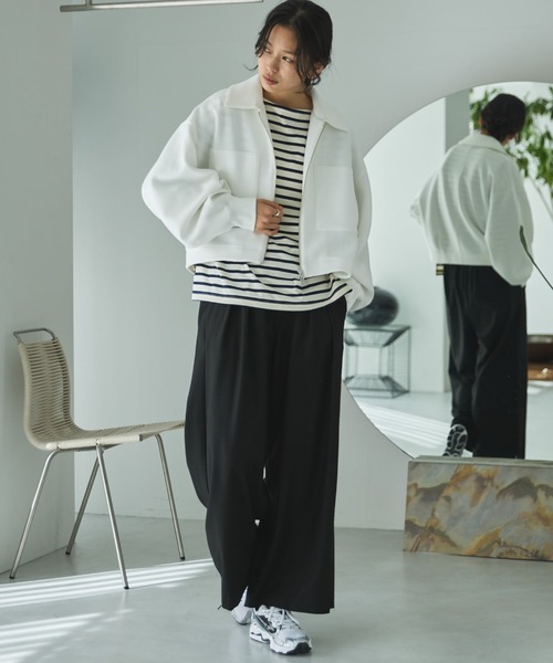 Doux archives（ドゥアルシーヴ）の「【EC限定】モチモチシリーズ/ボンディングクロップドブルゾン（ブルゾン・レディース・オフホワイト/ブラック/ピンク・FREE）」の11枚目の写真