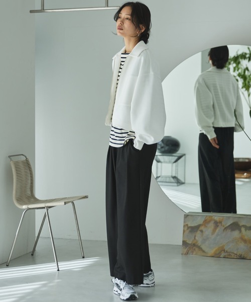 Doux archives（ドゥアルシーヴ）の「【EC限定】モチモチシリーズ/ボンディングクロップドブルゾン（ブルゾン・レディース・オフホワイト/ブラック/ピンク・FREE）」の12枚目の写真