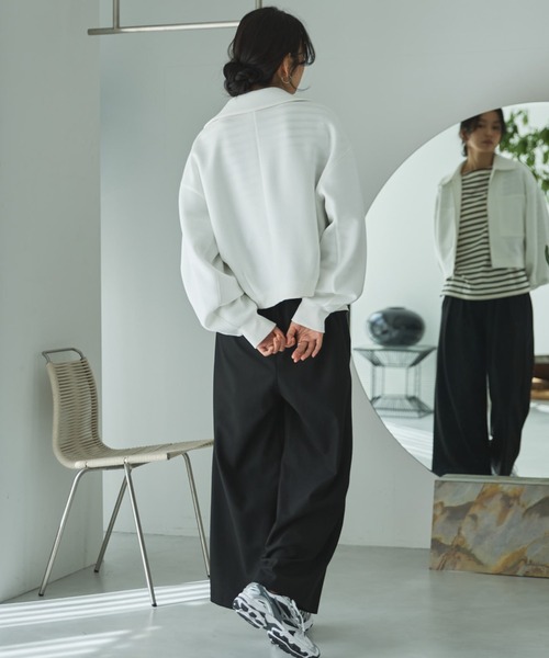 Doux archives（ドゥアルシーヴ）の「【EC限定】モチモチシリーズ/ボンディングクロップドブルゾン（ブルゾン・レディース・オフホワイト/ブラック/ピンク・FREE）」の15枚目の写真