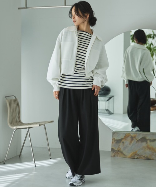 Doux archives（ドゥアルシーヴ）の「【EC限定】モチモチシリーズ/ボンディングクロップドブルゾン（ブルゾン・レディース・オフホワイト/ブラック/ピンク・FREE）」の19枚目の写真