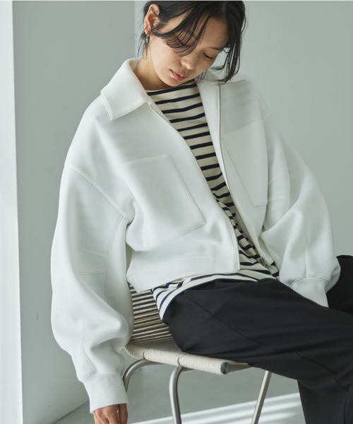 Doux archives（ドゥアルシーヴ）の「【EC限定】モチモチシリーズ/ボンディングクロップドブルゾン（ブルゾン・レディース・オフホワイト/ブラック/ピンク・FREE）」の20枚目の写真