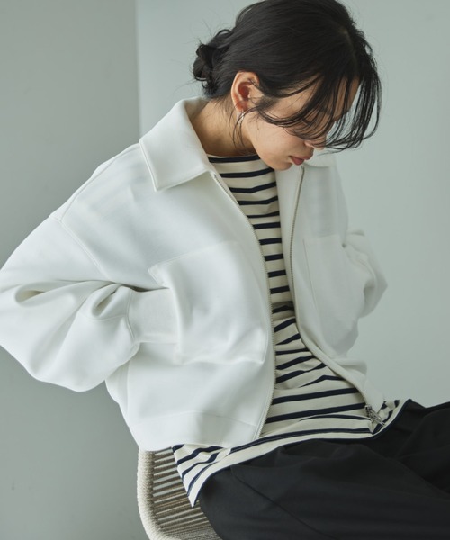 Doux archives（ドゥアルシーヴ）の「【EC限定】モチモチシリーズ/ボンディングクロップドブルゾン（ブルゾン・レディース・オフホワイト/ブラック/ピンク・FREE）」の21枚目の写真