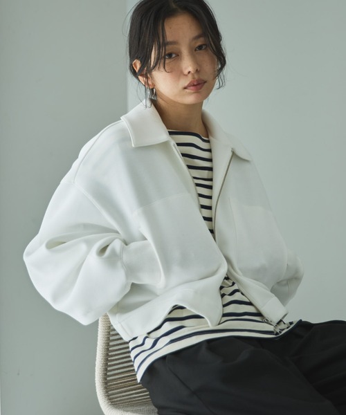 Doux archives（ドゥアルシーヴ）の「【EC限定】モチモチシリーズ/ボンディングクロップドブルゾン（ブルゾン・レディース・オフホワイト/ブラック/ピンク・FREE）」の22枚目の写真