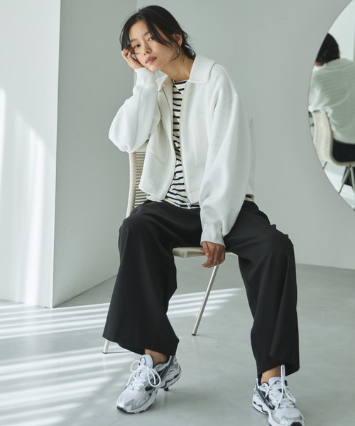 Doux archives（ドゥアルシーヴ）の「【EC限定】モチモチシリーズ/ボンディングクロップドブルゾン（ブルゾン・レディース・オフホワイト/ブラック/ピンク・FREE）」の4枚目の写真