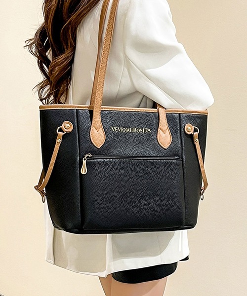 florist（フローリスト）の「レザータッチバイカラートートバッグ/ビジネスバッグ/オフィスバッグ（ビジネスバッグ・レディース・モカ/ホワイト/ブラック・FREE）」の2枚目の写真