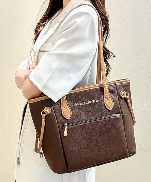 florist（フローリスト）の「レザータッチバイカラートートバッグ/ビジネスバッグ/オフィスバッグ（ビジネスバッグ・レディース・モカ/ホワイト/ブラック・FREE）」の3枚目の写真