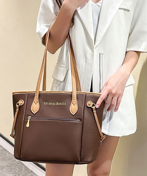 florist（フローリスト）の「レザータッチバイカラートートバッグ/ビジネスバッグ/オフィスバッグ（ビジネスバッグ・レディース・モカ/ホワイト/ブラック・FREE）」の4枚目の写真