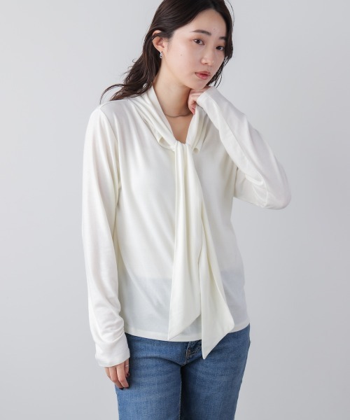 Bou Jeloud（ブージュルード）の「前後２ＷＡＹリボンタイカットソー（Tシャツ/カットソー・レディース・オフホワイト/グレー/ブラック/ネイビー・FREE）」の6枚目の写真