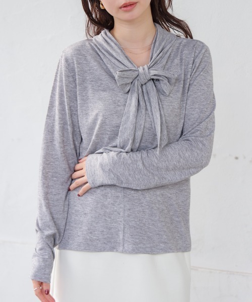 Bou Jeloud（ブージュルード）の「前後２ＷＡＹリボンタイカットソー（Tシャツ/カットソー・レディース・オフホワイト/グレー/ブラック/ネイビー・FREE）」の9枚目の写真