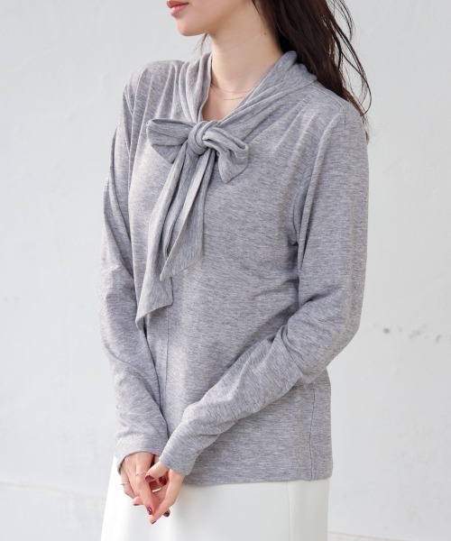 Bou Jeloud（ブージュルード）の「前後２ＷＡＹリボンタイカットソー（Tシャツ/カットソー・レディース・オフホワイト/グレー/ブラック/ネイビー・FREE）」の11枚目の写真