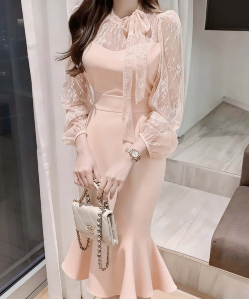 MAISON DE THERESE(メゾン ド テレーズ)の「マーメイドレース切替ロングワンピース 結婚式 入学式 卒業式 成人式 パーティー セレモニー(ワンピース・レディース・ブラック/ピンク/ホワイト・M)」の3枚目の写真