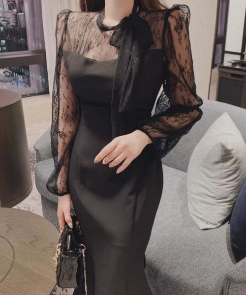 MAISON DE THERESE(メゾン ド テレーズ)の「マーメイドレース切替ロングワンピース 結婚式 入学式 卒業式 成人式 パーティー セレモニー(ワンピース・レディース・ブラック/ピンク/ホワイト・M)」の5枚目の写真
