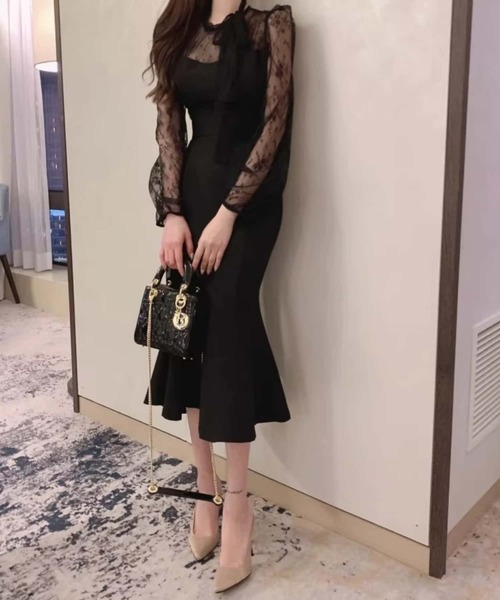 MAISON DE THERESE(メゾン ド テレーズ)の「マーメイドレース切替ロングワンピース 結婚式 入学式 卒業式 成人式 パーティー セレモニー(ワンピース・レディース・ブラック/ピンク/ホワイト・M)」の4枚目の写真