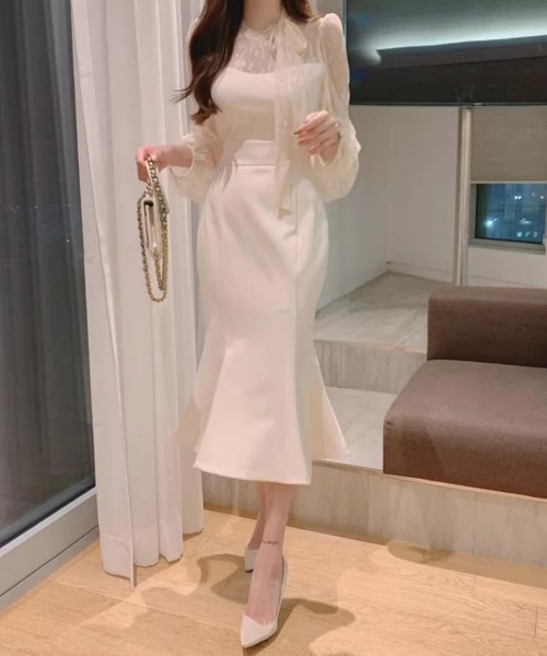 MAISON DE THERESE(メゾン ド テレーズ)の「マーメイドレース切替ロングワンピース 結婚式 入学式 卒業式 成人式 パーティー セレモニー(ワンピース・レディース・ブラック/ピンク/ホワイト・M)」の12枚目の写真