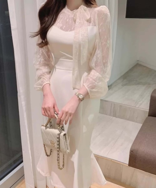 MAISON DE THERESE(メゾン ド テレーズ)の「マーメイドレース切替ロングワンピース 結婚式 入学式 卒業式 成人式 パーティー セレモニー(ワンピース・レディース・ブラック/ピンク/ホワイト・M)」の11枚目の写真