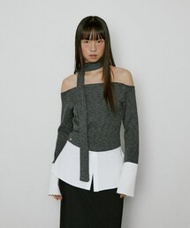 LUCIR ZU（ルシールズ）の「layered shirt off shoulder top (charcoal)（ニット/セーター）」
