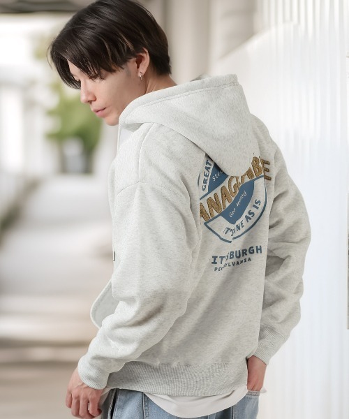 LUXSTYLE(ラグスタイル)の「裏起毛ワイドシルエットジップパーカー(パーカー・メンズ・ブラック/杢グレー・M/L)」の3枚目の写真