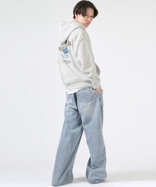 LUXSTYLE(ラグスタイル)の「裏起毛ワイドシルエットジップパーカー(パーカー・メンズ・ブラック/杢グレー・M/L)」の7枚目の写真