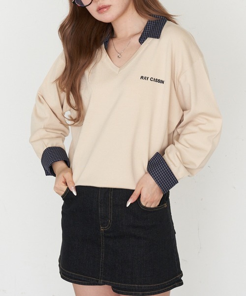 RAY CASSIN（レイカズン）の「襟付V胸刺繍ニット（ニット/セーター・レディース・グレー/アイボリー/ライトベージュ/ネイビー・FREE）」の12枚目の写真